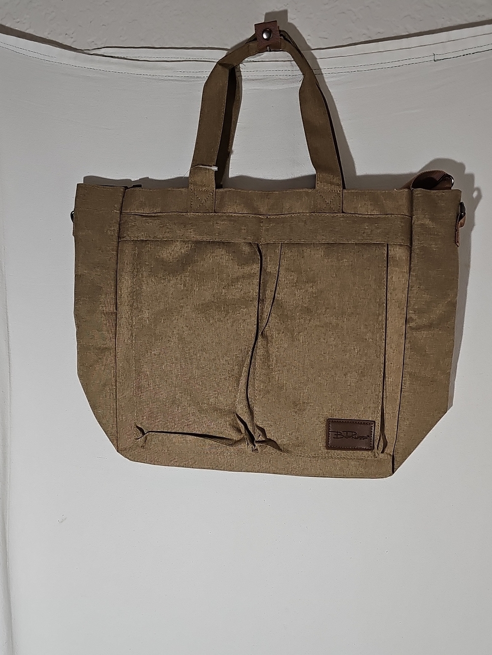 Canvas Tote Bag in Brown with Front Pockets